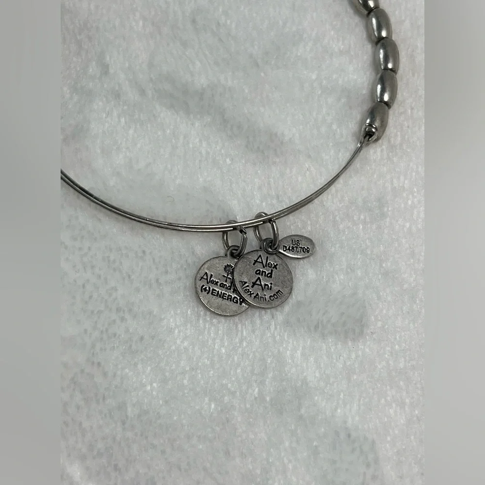 Alex & Ani silver bracelet with green stones beads